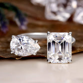 EULALIE Emerald & Pear Cut Moissanite Toi et Moi Open Ring